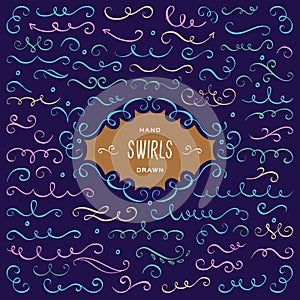 Vector swirls flourish collection. Hand drawn design elements, Colorful swirl