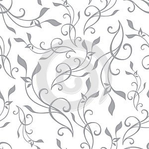 Vector Swirly Branches Gray Vintage Seamless