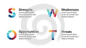 Vector SWOT analysis square metaball infographic, cycle diagram, graph, presentation chart. Business concept with 4