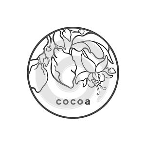 Vector symbol of cocoa tree. Art line logo