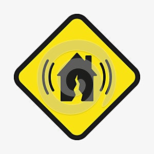Vector symbol of earthquake. Warning yellow sign.