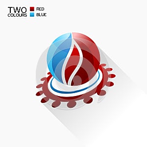 Vector symbol fire. Red and blue Round glass icon with shadow