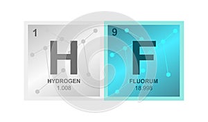 Vector symbol of hydrofluoric acid or hydrogen fluoride which consists of hydrogen and fluorine