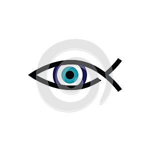 Vector symbol of ichthys fish and evil eye amulet.