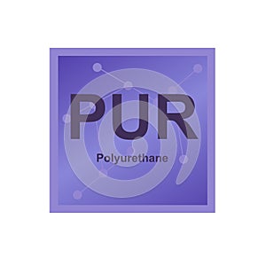 Vector symbol of Polyurethane PUR polymer on the background from connected macromolecules isolated on white