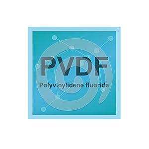 Vector symbol of polyvinylidene fluoride or Teflon PVDF polymer on the background from connected macromolecules.