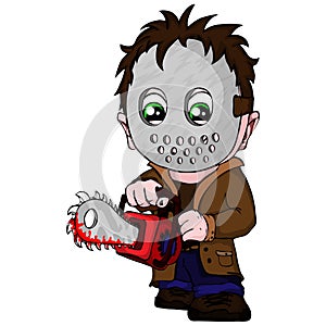 Vector symbol serial killer with mask, with a saw in hands