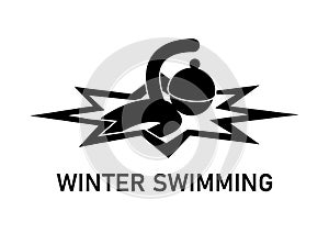 Winter swimming vector sign or icon.