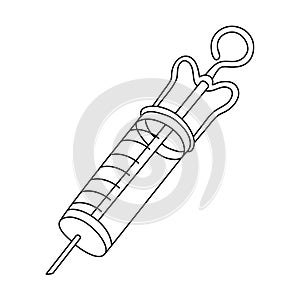 Vector syringe Icon. Syringe, black and white line drawing, one line
