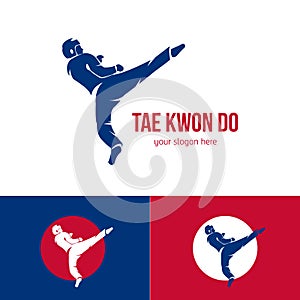 Vector taekwondo logo template. Martial arts badge. Emblem for sports events, competitions, tournaments. Silhouette of a