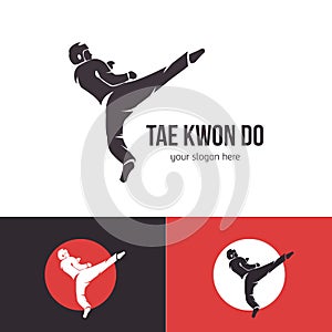 Vector taekwondo logo template. Martial arts badge. Emblem for sports events, competitions, tournaments. Silhouette of a photo