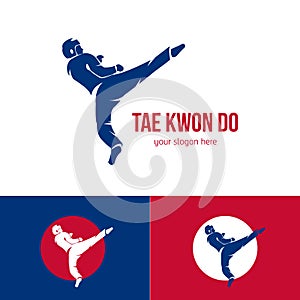 Vector taekwondo logo template. Martial arts badge. Emblem for sports events, competitions, tournaments. Silhouette of a photo