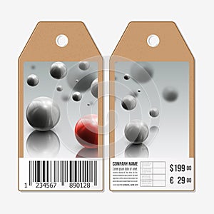 Vector tags design on both sides, cardboard sale labels with barcode.