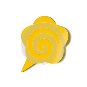 Vector talk bubble cloud, 3D paper design element, colorful yellow speech bubble template.