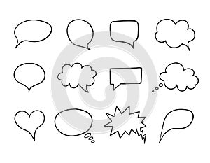 Vector Talk Bubble Set, Speech Box Collection, Hand Drawn Design Elements, Outline Drawings.