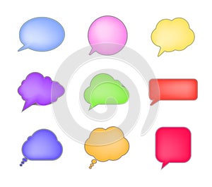 Vector Talk Bubbles Set, Collection of Colorful Frames, 3D Design Elements Isolated.