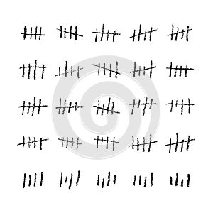 Vector tally marks. Counting waiting number on white wall