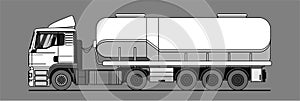 Vector tank truck side view. Truck; semitrailer tank. White blank tank truck template for advertising. Freight, liquid