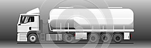 Vector tank truck side view. Truck; semitrailer tank. White blank tank truck template for advertising. Oil, fuel tanker. Freight,
