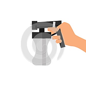 Vector tanning spray machine illustration with hand