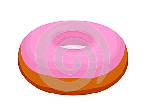 Vector tasty pink glaze donut. Pastry, cake with icing-sugar, cr