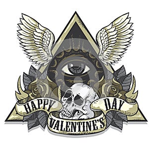 Vector tattoo art on the theme of Valentines Day