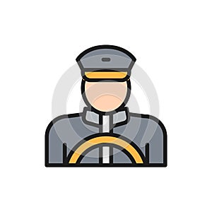 Vector taxi driver, cabbie, cabby flat color line icon. photo