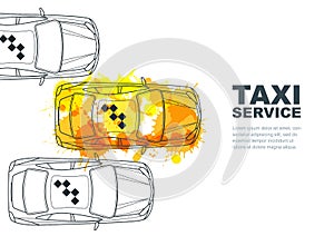 Vector taxi service banner, flyer, poster design template. Call taxi concept. Taxi yellow watercolor painted cab.