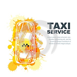 Vector taxi service banner, flyer, poster design template. Call taxi concept. Taxi yellow watercolor painted cab.