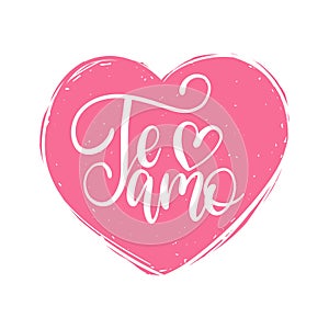 Vector Te Amo calligraphy, spanish translation of I Love You phrase. Hand lettering in heart shape