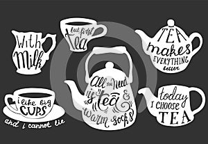 Vector tea quotes and sayings typography set