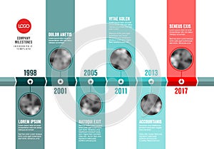 Vector teal and red Infographic Company Timeline Template