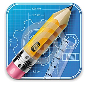 Vector technical drawing square XXL icon photo