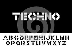 Vector techno font - modern futuristic design. Creative english alphabet. Bold latin letters