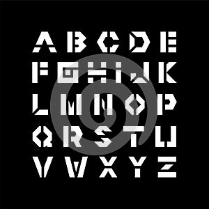 Vector techno font - modern futuristic design. Creative english alphabet. Bold latin letters