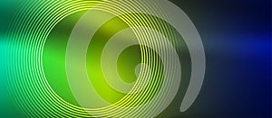 Vector Technological Concentric Circles in Green, Yellow and Blue Gradient Background Banner