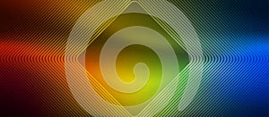 Vector Technological Concentric Squares in Shining Blue, Green, Yellow and Red Gradient Background Banner