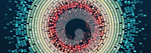 Vector technology background. Big data visualization. Abstract stream information with circles array and binary code. Information