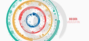 Vector technology background. Big data visualization. Abstract stream information with circles array and binary code. Information