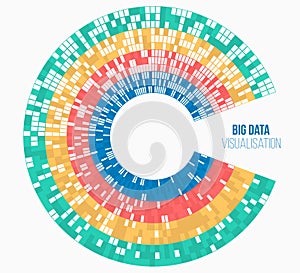 Vector technology background. Big data visualization. Abstract stream information with circles array and binary code. Information