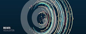 Vector technology background. Big data visualization. Abstract stream information with circles array and binary code. Information