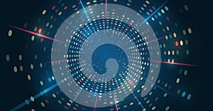 Vector technology background. Big data visualization. Abstract stream information with circles array and binary code. Information