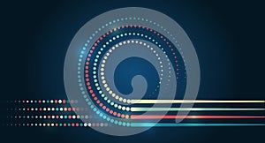 Vector technology background. Big data visualization. Abstract stream information with circles array and binary code. Information