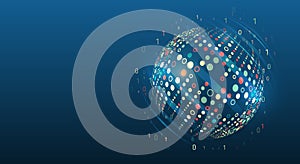 Vector technology background. Big data visualization. Abstract stream information with circles array and binary code. Information