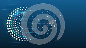 Vector technology background. Big data visualization. Abstract stream information with circles array and binary code. Information