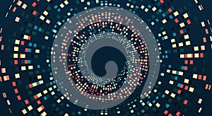 Vector technology background. Big data visualization. Abstract stream information with squares array and binary code. Information