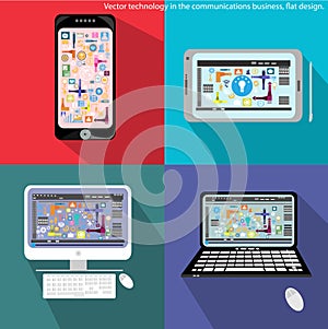 Vector technology in the communications business with Icons, computer, the flat design