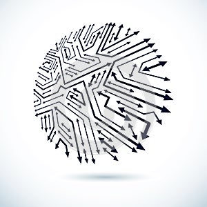 Vector technology cpu design with circular microprocessor scheme. Computer circuit board with arrows.