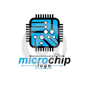 Vector technology cpu design with square microprocessor scheme. Computer circuit board, digital element.