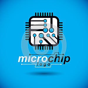 Vector technology cpu design with square microprocessor scheme. Computer circuit board, digital element.